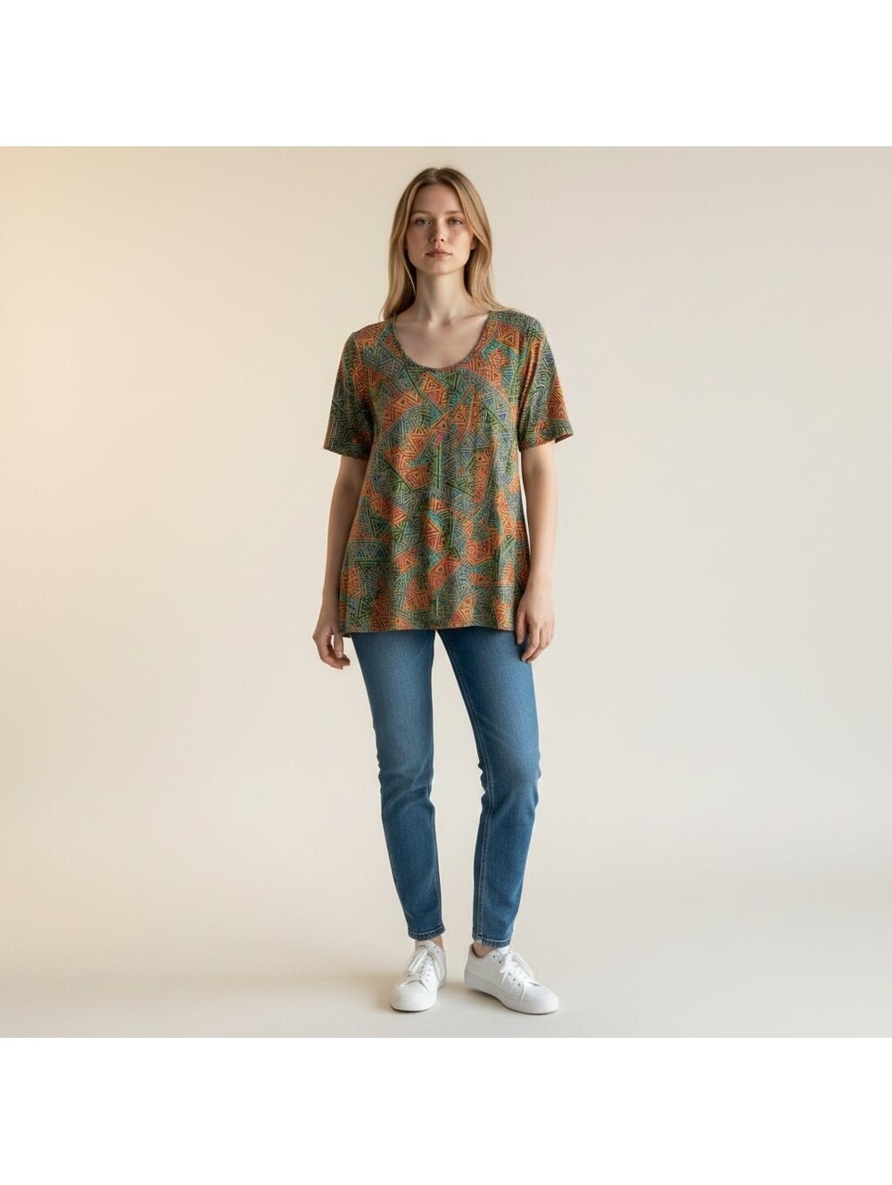 LulaRoe T-Shirt Women M Medium Green Geometric Short Sleeve Round Neck Casual